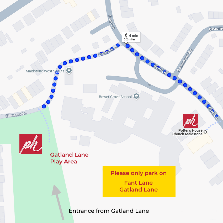 Walking Directions from Fant Community Hall to Gatland Lane Recreation Ground